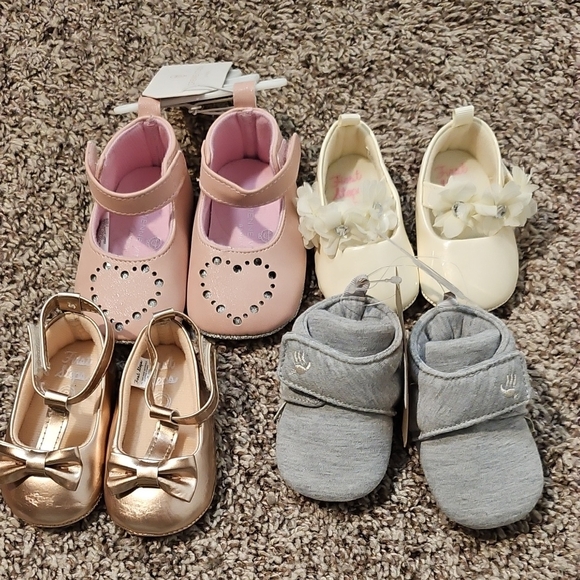 4 Pairs Size 2  Baby  Girl Shoe Collection - Pink, Cream, Gold, Gray - Picture 1 of 6